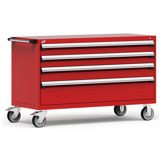 4-Drawer Heavy-Duty Mobile Cabinet, 60"W x 27"D x 37.5"H - Without Dividers - Drawer heights: 2 5"H, 1 6"H, 1 10"H