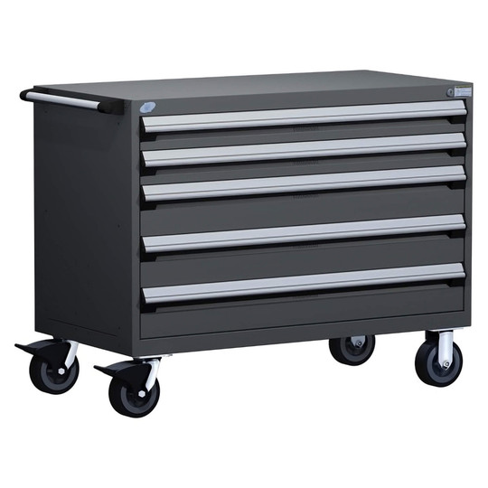 5-Drawer Heavy-Duty Mobile Cabinet, 60"W x 24"D x 37.5"H - With Dividers - Drawer heights: 2 4"H, 3 6"H