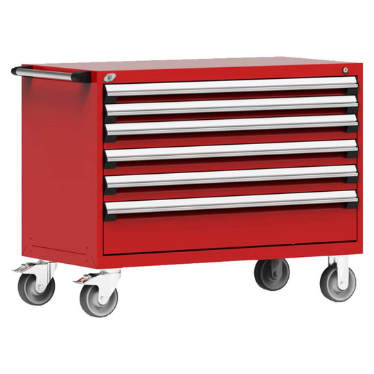 6-Drawer Heavy-Duty Mobile Cabinet, 48"W x 27"D x 37.5"H - With Dividers - Drawer heights: 2 3"H, 3 4"H, 1 8"H