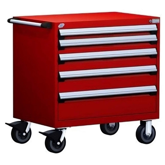5-Drawer Heavy-Duty Mobile Cabinet, 30"W x 21"D x 37.5"H - With Dividers - Drawer heights: 1 3"H, 1 4"H, 1 5"H, 1 6"H, 1 8"H