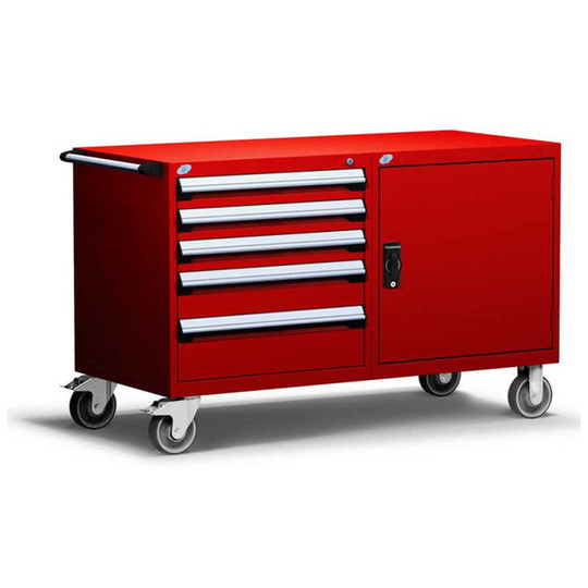 5-Drawer Mobile Cabinet, 60"W x 27"D x 37.5"H - With Dividers