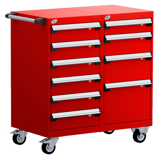 10-Drawer Mobile Cabinet, 36"W x 27"D x 39.13"H - With Dividers