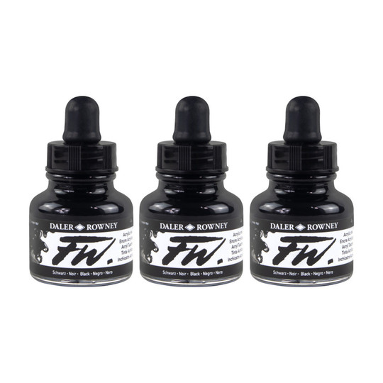 Pearlescent Black Acrylic Ink, 29.5 mL Bottles, Pack of 3