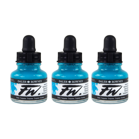Turquoise Acrylic Ink, 29.5 mL Bottles, Pack of 3