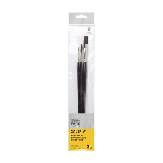 Long-Handle Synthetic Acrylic Brush Set, 3 Pieces