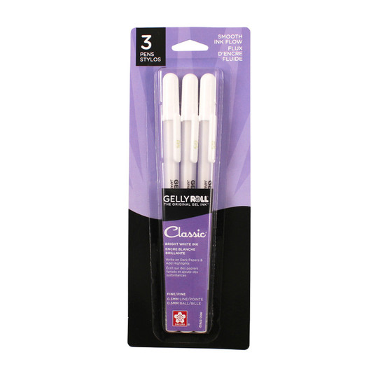 Classic White Fine Gel Ink Pens, Pack of 3