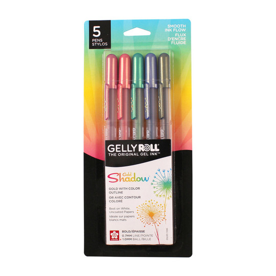 Gold Shadow Gel Ink Pens with Colored Borders, Pack of 5