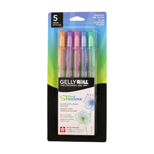 Silver Shadow Gel Ink Pens, Assorted Border Colors, Pack of 5