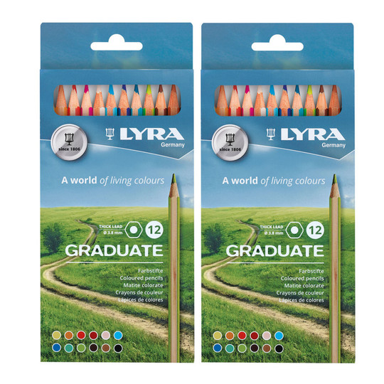 Graduate Assorted Colored Pencil Sets, 12 Pencils per Set, 2 Sets