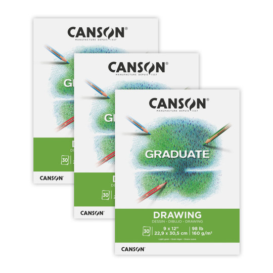 Graduate Foldover Drawing Pad, 9 x 12 Inch, 30 Sheets, Pack of 3