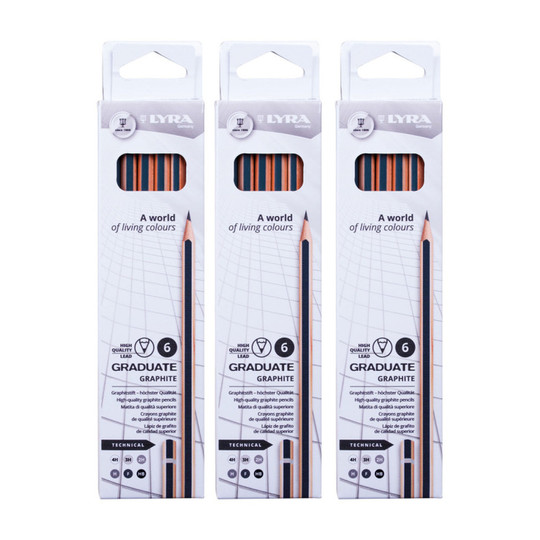 Graduate Technical Graphite Pencil Sets, 6 Pencils per Set, Pack of 3