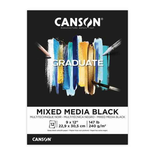 Black Mixed Media Paper Pad with Foldover Binding, 9 x 12 Inches, 12 Sheets