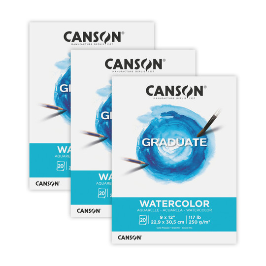 Graduate Watercolor Pad, 9 x 12 Inch, 20 Sheets, Pack of 3