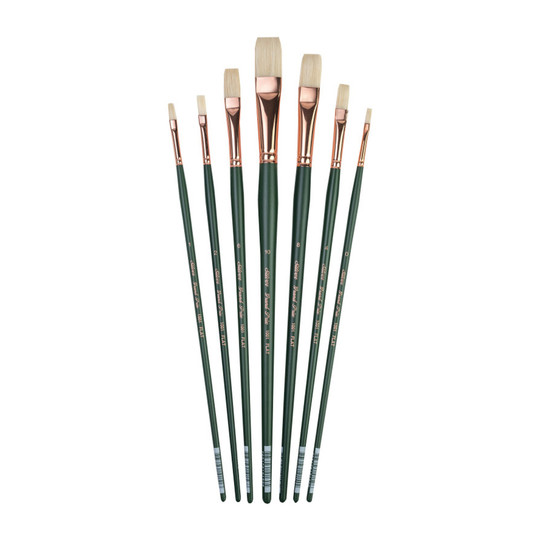 7-Piece Flat Natural Hog Bristle Artist Brush Set