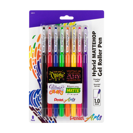 Matte Opaque Gel Roller Pens, Assorted Colors, 8 Pack