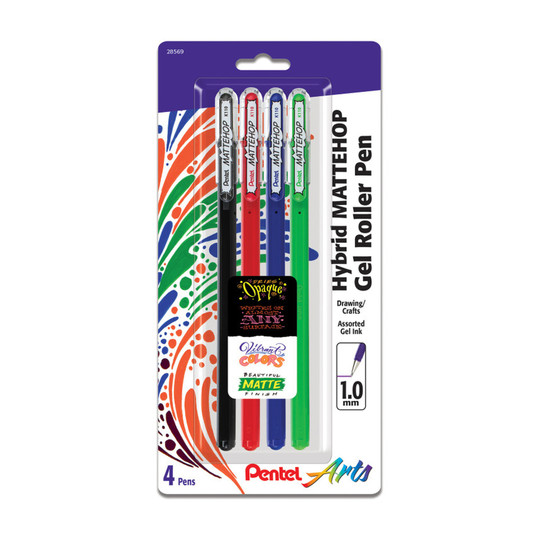 Matte Opaque Gel Roller Pens, Assorted Basic Colors, 4 Pack