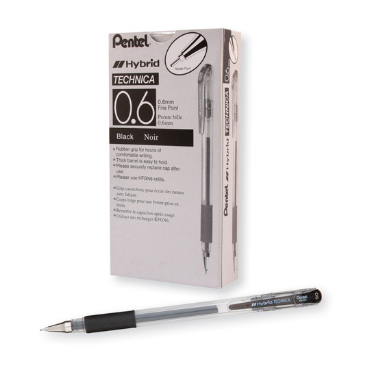 Black 0.6 mm Gel Pens, 12-Pack