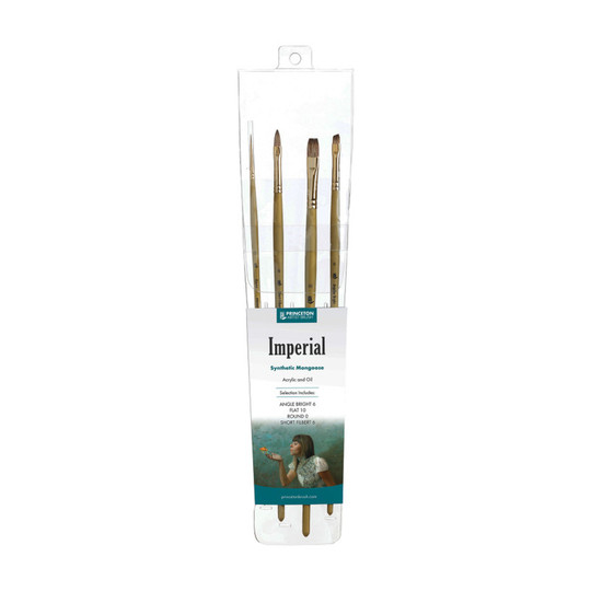 Synthetic Bristle Long-Handle Acrylic & Oil Paint Brush Set, Gold, 4 Pieces