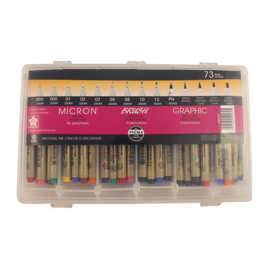 73-Piece Assorted Pigment Ink Pen Set with Storage Case