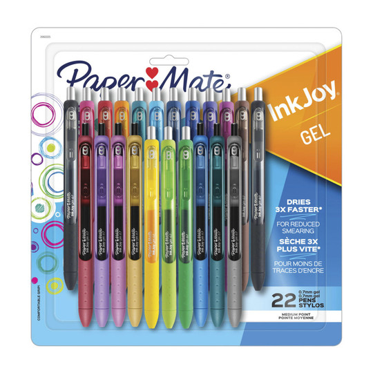 Retractable Gel Pens, 0.7 mm Medium Point, Assorted Colors, 22-Pack
