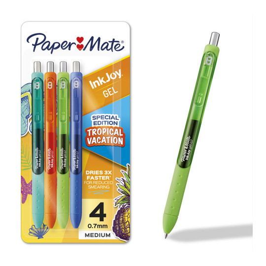 Retractable Gel Pens, 0.7 mm Medium Point, Assorted Tropical Colors, 4-Pack