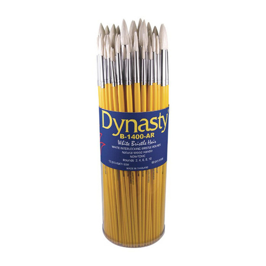 White Bristle Round Paint Brush Canister, 60-Pack