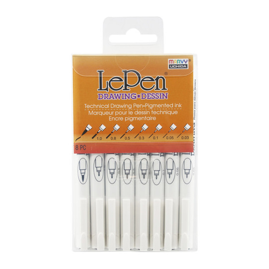 Black Drawing Pens, Assorted Tip Sizes, 8-Piece Set