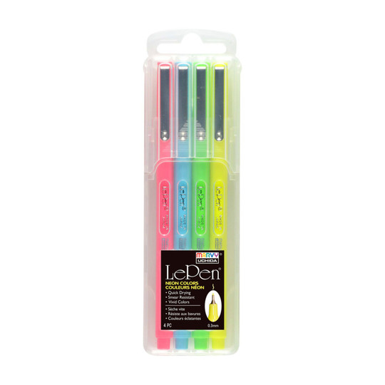 Neon Drawing Pens, 0.3 mm Tip, Set of 4