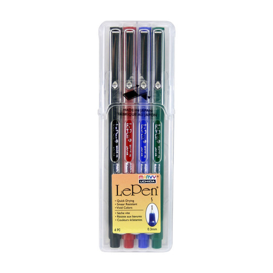 Fine Tip Drawing Pens, Primary Colors, 0.3 mm, Set of 4