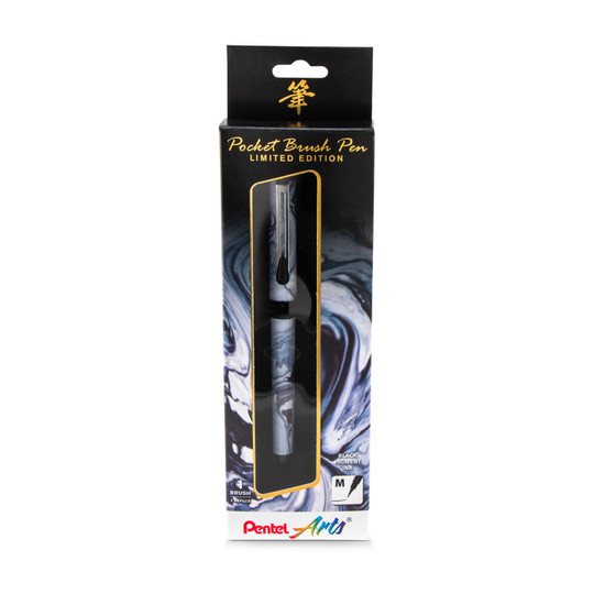 Limited Edition Pocket Brush Pen with Marble Wrap and 2 Black Refills