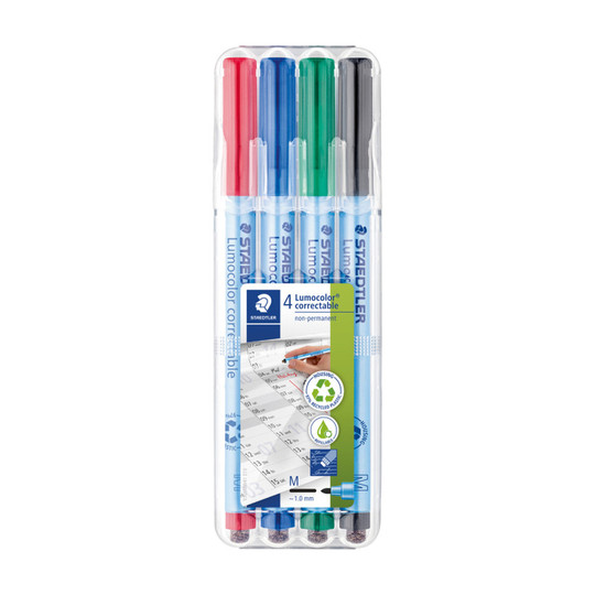 Correctable Dry Erase Pens with Integrated Wipers, Assorted Colors, Set of 4