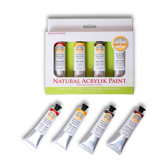 French Earth Plant-Based Acrylic-Style Paint Set, 4 Colors, 1 oz Tubes