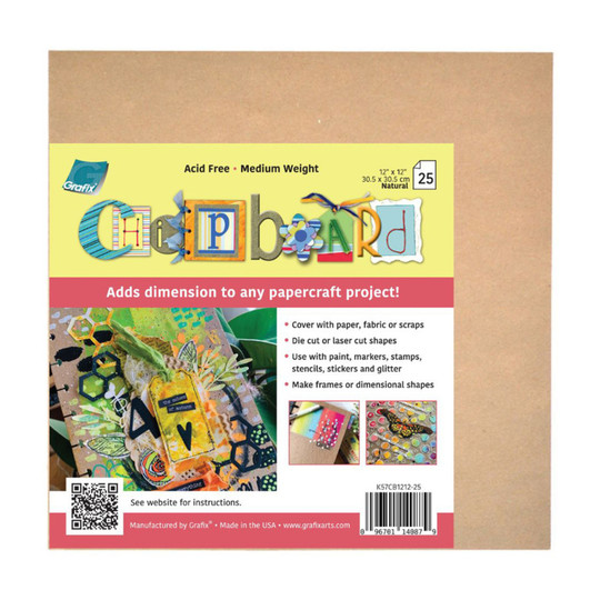 Natural Medium Chipboard Sheets, 12 x 12, Pack of 25