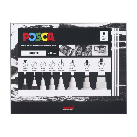 White Water-Based Paint Markers, Assorted Tip Sizes, 8-Pack