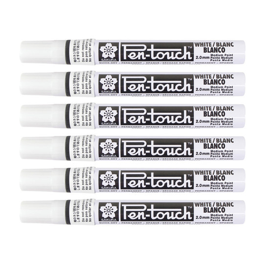 White Paint Markers, 2.0mm Medium Tip, Pack of 6
