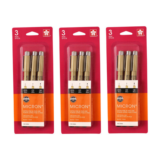 Black Waterproof Permanent Fineliner Pens, Assorted Tip Sizes, 9 Pack