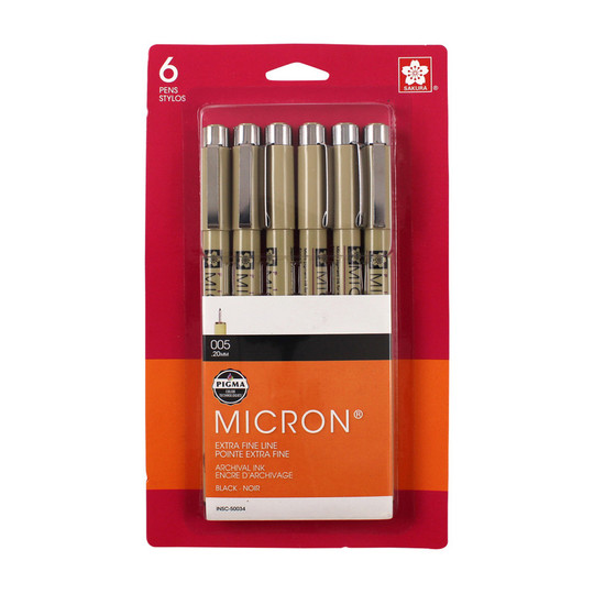 Black Size 005 Pigment Fineliner Pens, 6-Pack