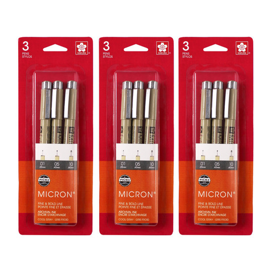 Cool Gray Waterproof Pigment Fineliner Pens, Assorted Sizes, 9-Pack