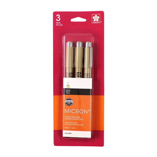 Black Size 005 Extra Fine Permanent Pens, 3-Pack