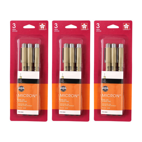 Black Pigma Micron Size 01 Fine Point Pens, 9-Pack