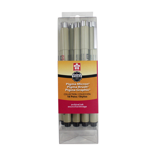 Black Pigment Fineliner and Graphic Pen Set, 16 Pieces