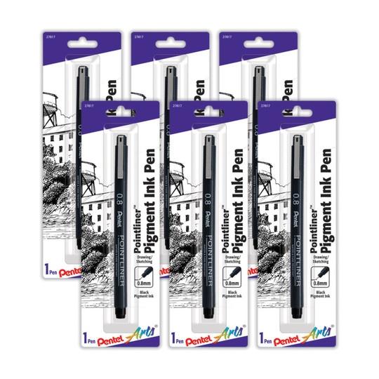 0.8 mm Black Pigment Ink Drawing Pens, Pack of 6