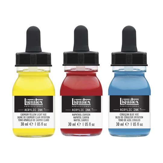 Professional Acrylic Ink Essential Colors Set, 3 x 30 mL Bottles