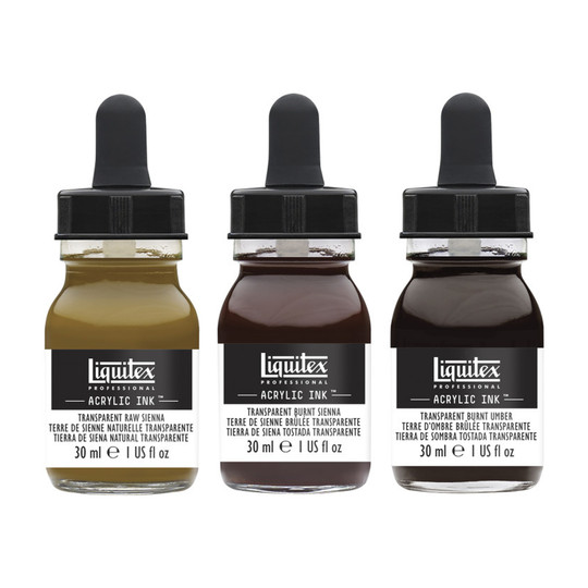 Professional Acrylic Ink, Transparent Earth Colors, 30 mL, Set of 3