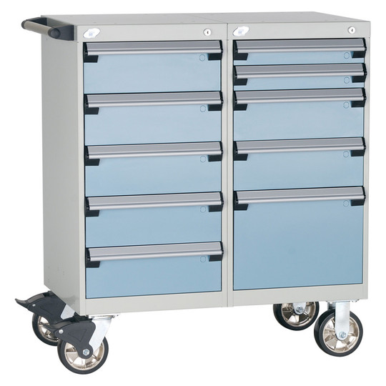 10-Drawer Mobile Cabinet, 36"W x 21"D x 34"H - Without Dividers