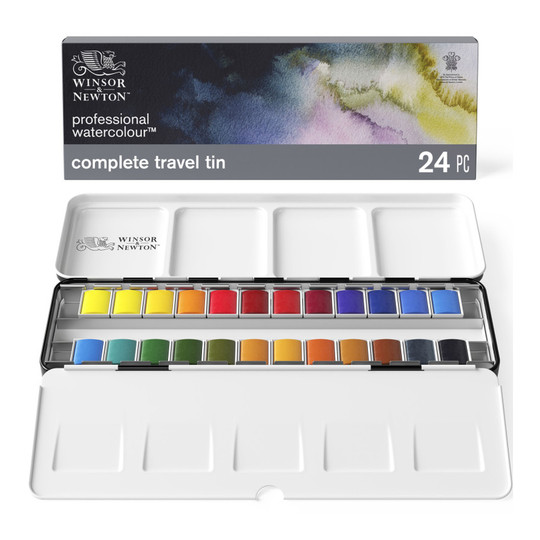Travel Watercolor Tin Set with 24 Half Pans