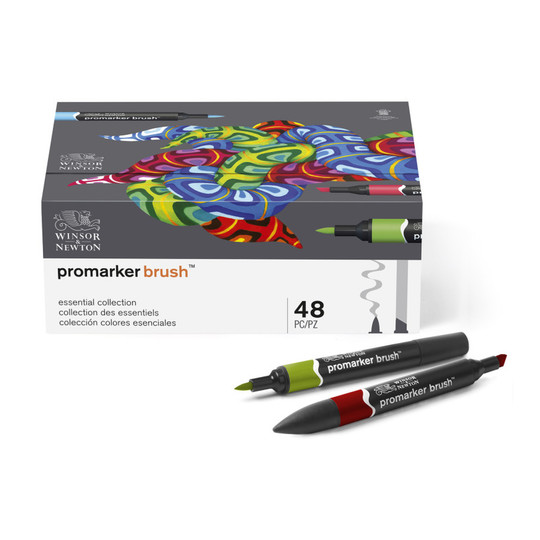 Brush Tip Alcohol Marker Essential Color Collection, Set of 48