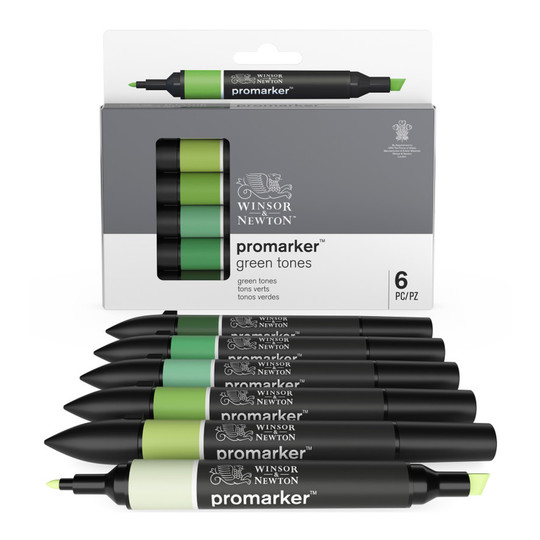 Green Tones Dual-Tip Alcohol Marker Set, 6 Pack