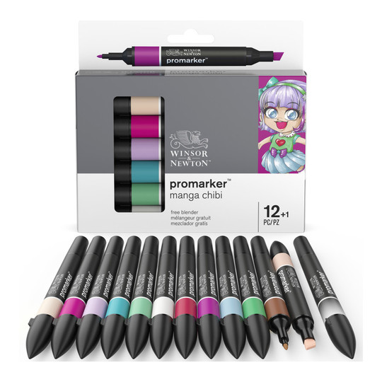 Manga Chibi Color Marker Set with Blender, 13 Pieces