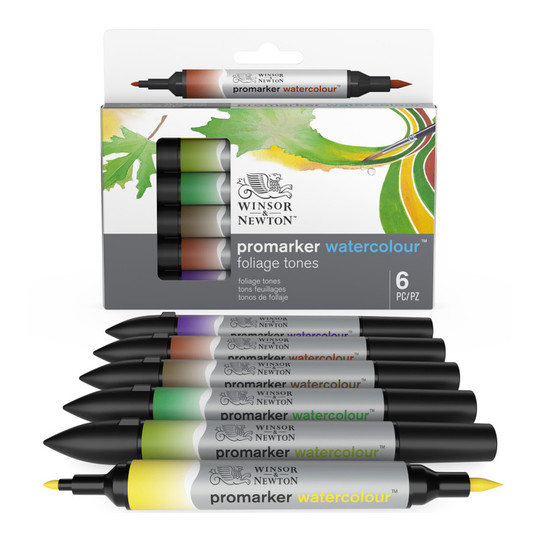 Watercolor Marker Set, Foliage Tones, 6 Colors